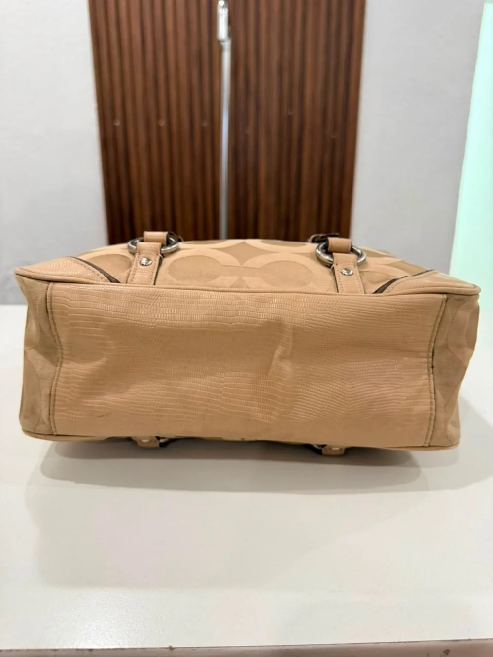 Coach Chelsea Y2K Canvas Leather OP Art Nuetral Tan Tote Shoulder Bag Purse